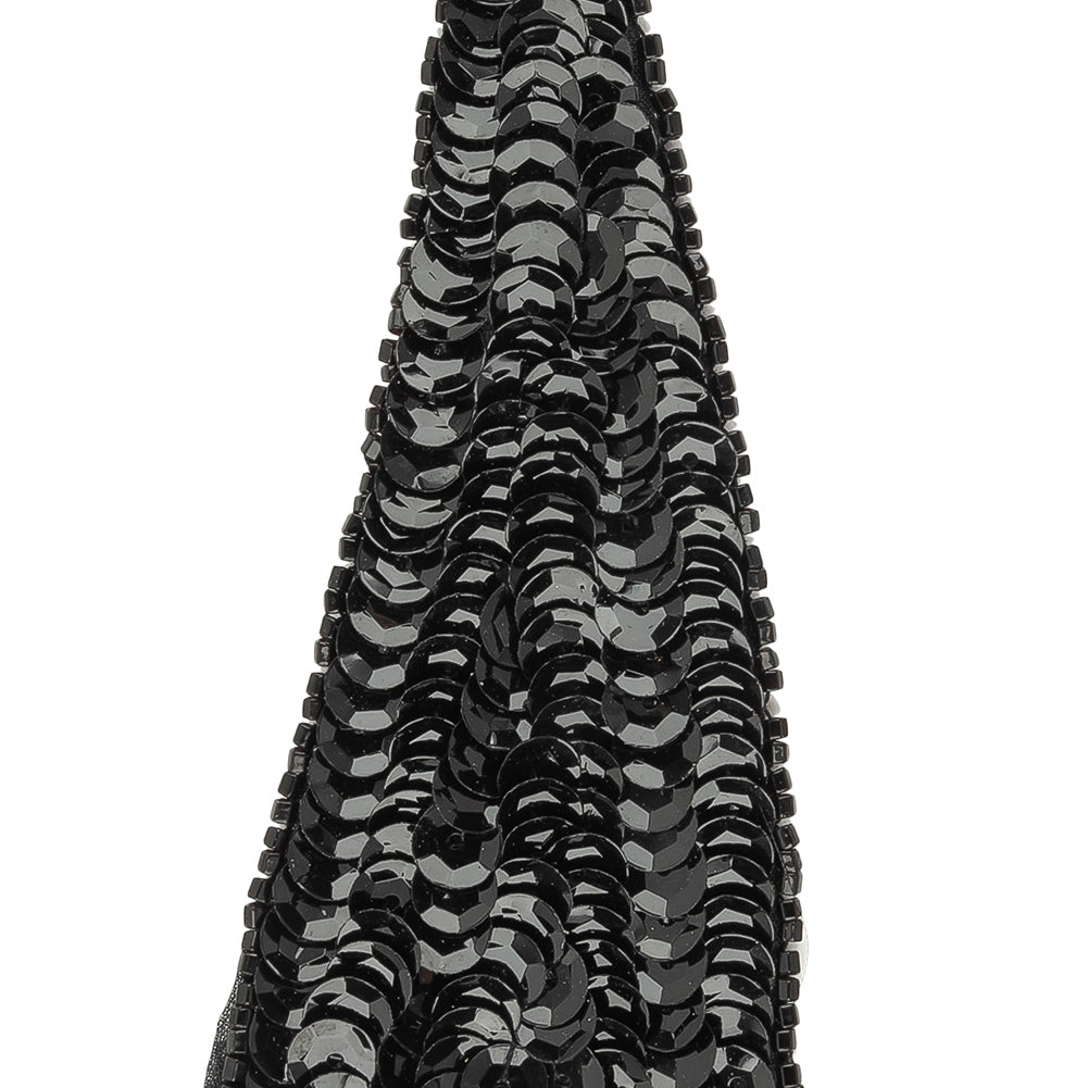 Vintage Black Sequins and Beads Triangle Applique - 4.875" x 1.875" Detail