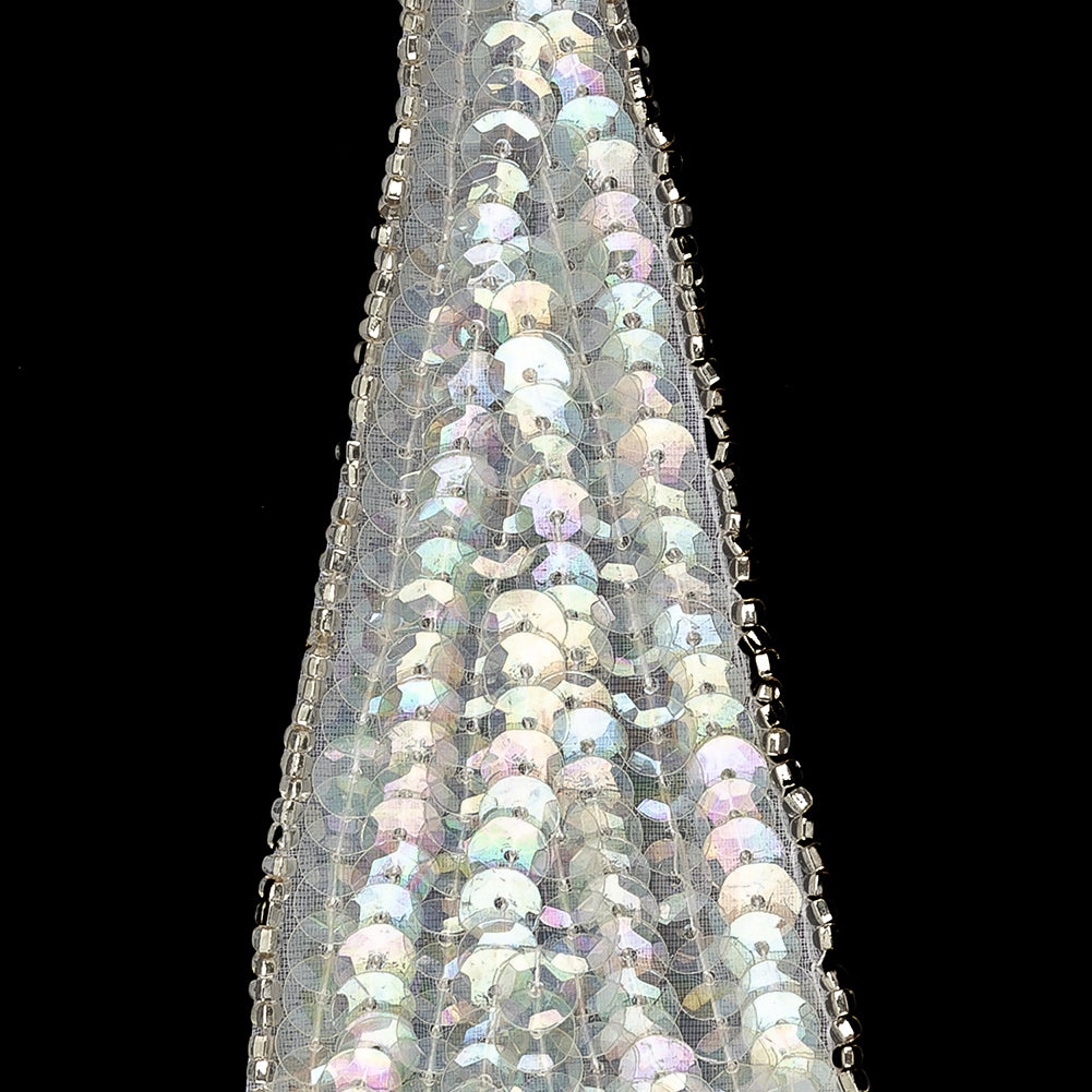 Vintage Crystal Iris Sequins and Silver-Lined Beads Triangle Applique - 4.875" x 1.875" Detail