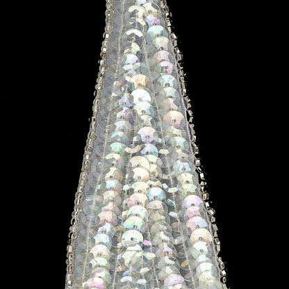 Vintage Crystal Iris Sequins and Silver-Lined Beads Triangle Applique - 4.875" x 1.875" Detail