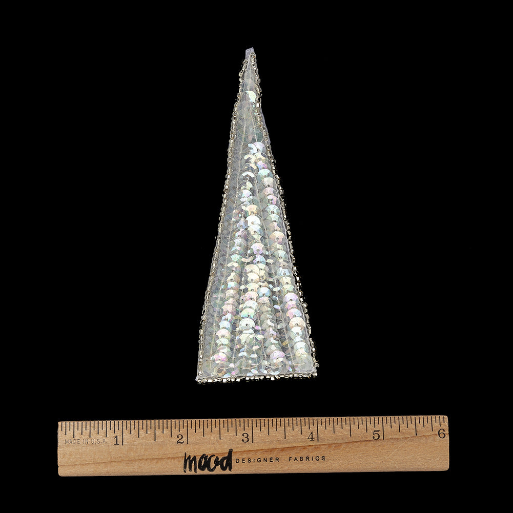 Vintage Crystal Iris Sequins and Silver-Lined Beads Triangle Applique - 4.875" x 1.875" Full