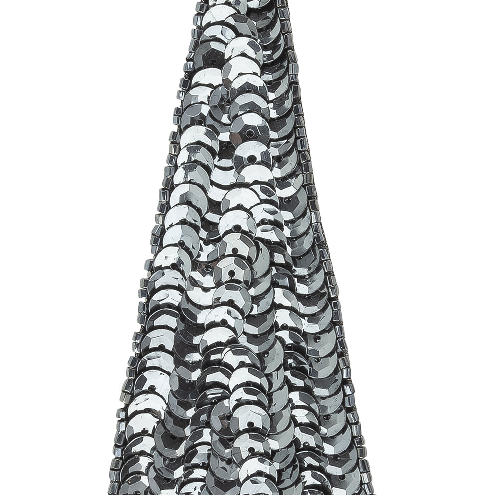 Vintage Gunmetal Sequins and Beads Triangle Applique - 4.875" x 1.875" Detail