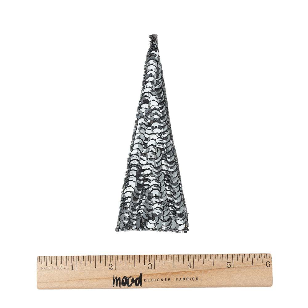 Vintage Gunmetal Sequins and Beads Triangle Applique - 4.875" x 1.875" Full