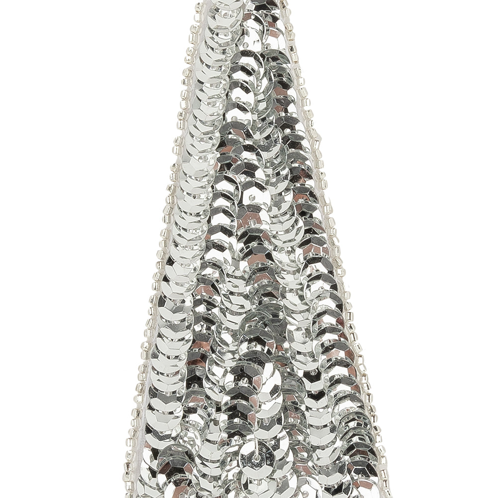Vintage Disco Ball Silver Sequins and Beads Triangle Applique - 4.875" x 1.875" Detail