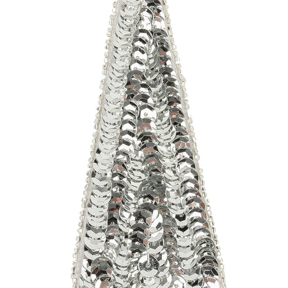 Vintage Disco Ball Silver Sequins and Beads Triangle Applique - 4.875" x 1.875" Detail