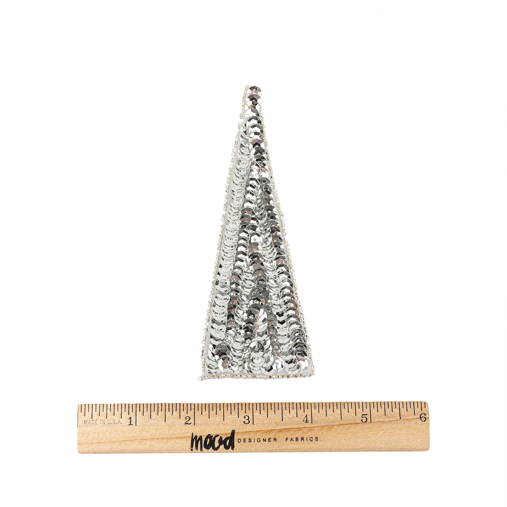 Vintage Disco Ball Silver Sequins and Beads Triangle Applique - 4.875" x 1.875" Full