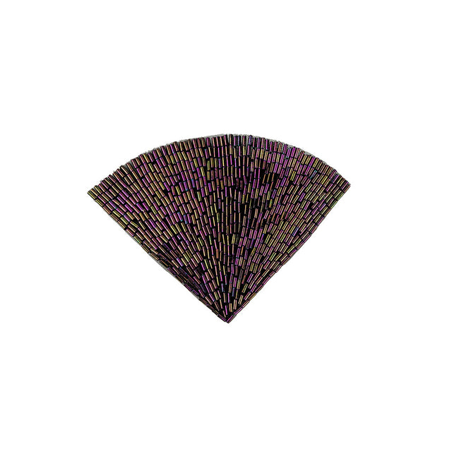 Vintage Purple Iris Beaded Fan Applique - 3.5" x 5"