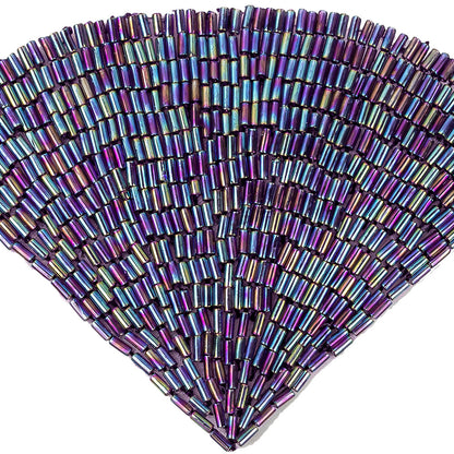 Vintage Lavender Iris Beaded Fan Applique - 3.5" x 5" Detail