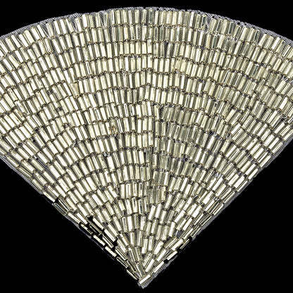 Vintage Silver-lined Beaded Fan Applique - 3.5" x 5" Detail
