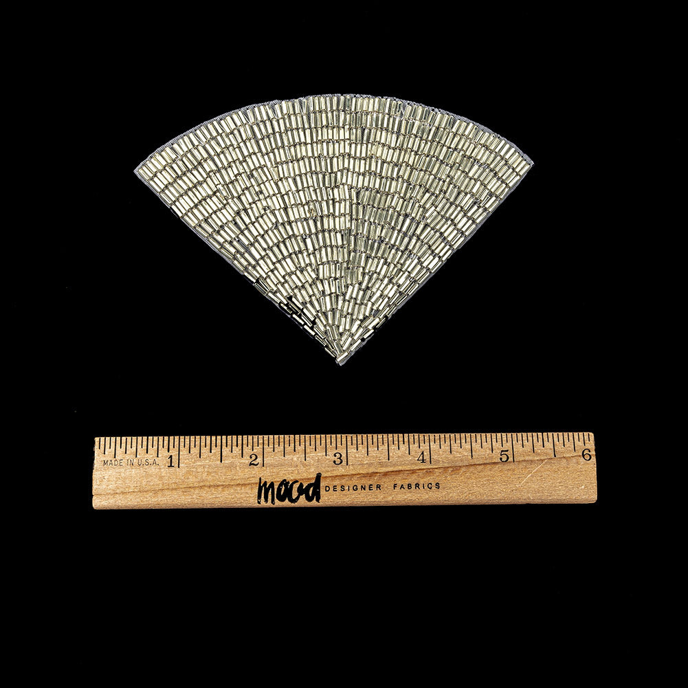 Vintage Silver-lined Beaded Fan Applique - 3.5" x 5" Full