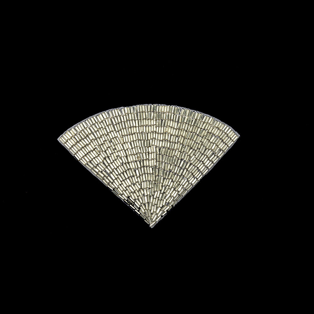 Vintage Silver-lined Beaded Fan Applique - 3.5" x 5"