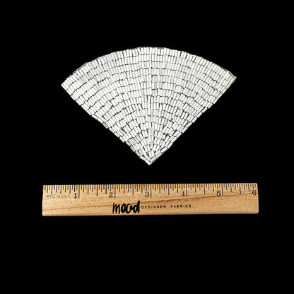 Vintage White Satin Beaded Fan Applique - 3.5" x 5" Full