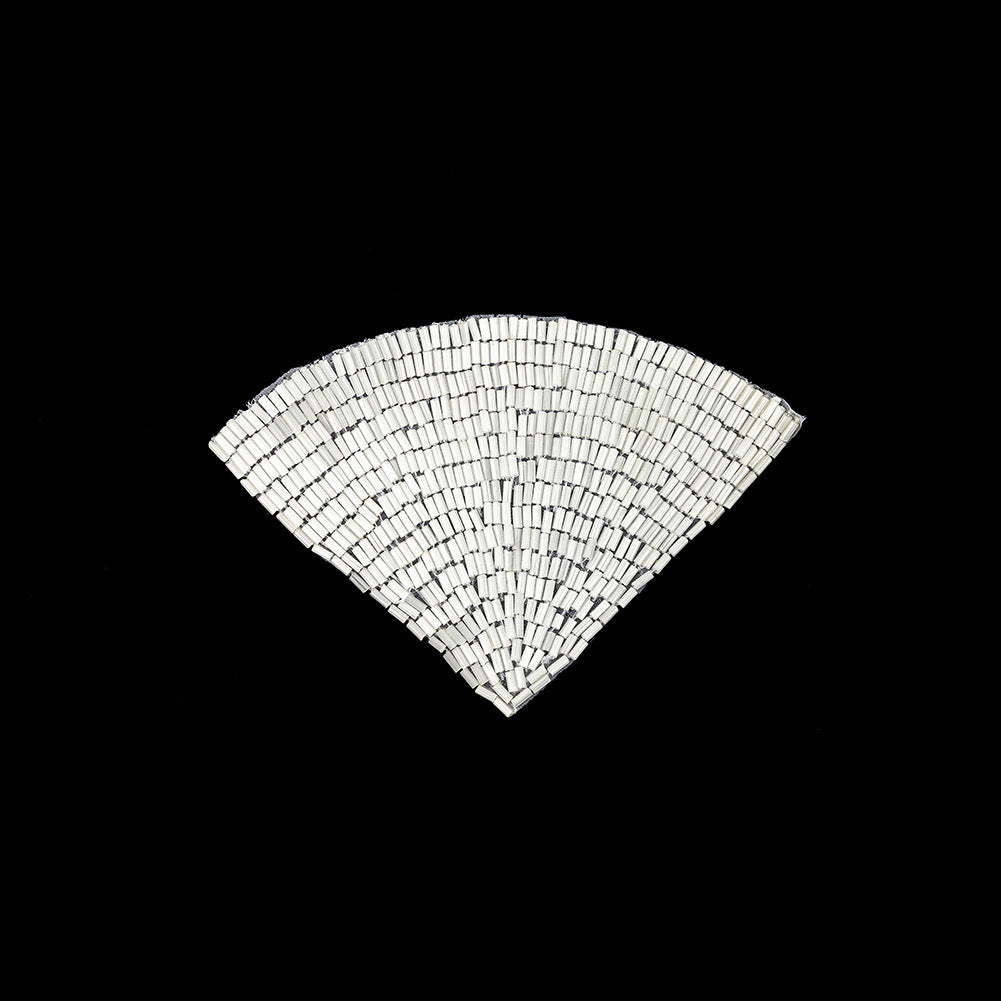 Vintage White Satin Beaded Fan Applique - 3.5" x 5"