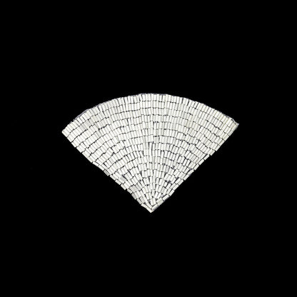 Vintage White Satin Beaded Fan Applique - 3.5" x 5"