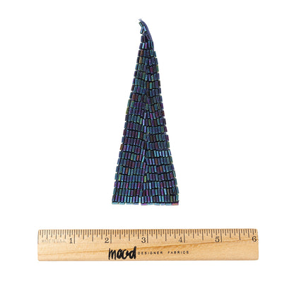 Vintage Blue Iris Bugle Beaded Triangle Applique - 5" x 1.875" Full