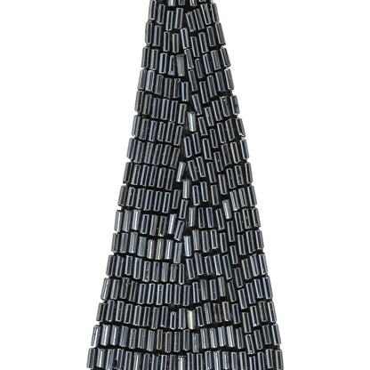 Vintage Gunmetal Bugle Beaded Triangle Applique - 5" x 1.875" Detail
