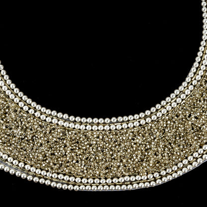 Vintage Fancy Pearl Bordered Silver-lined Beaded Neckline Applique - 8.75" x 9.375" Detail