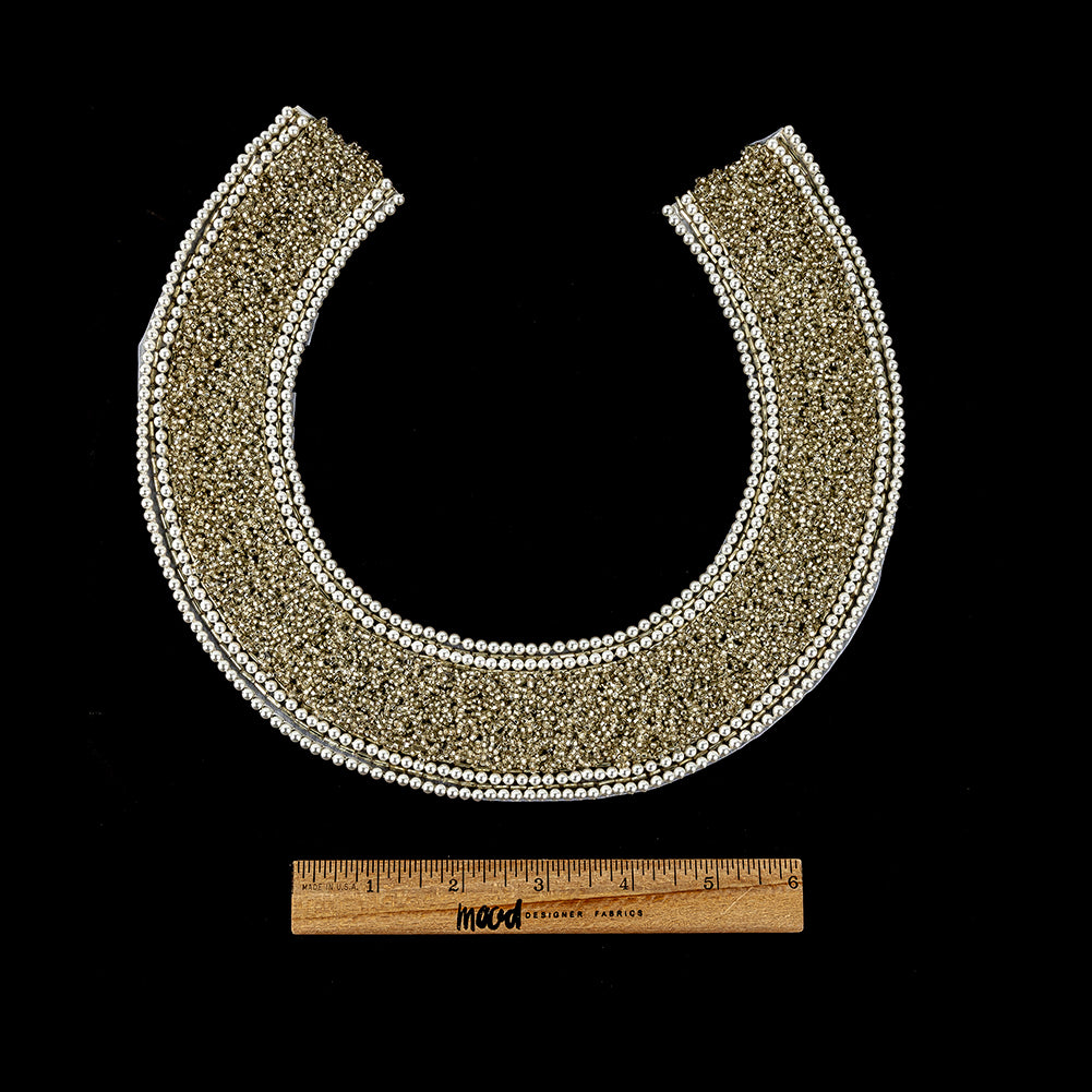 Vintage Fancy Pearl Bordered Silver-lined Beaded Neckline Applique - 8.75" x 9.375" Full