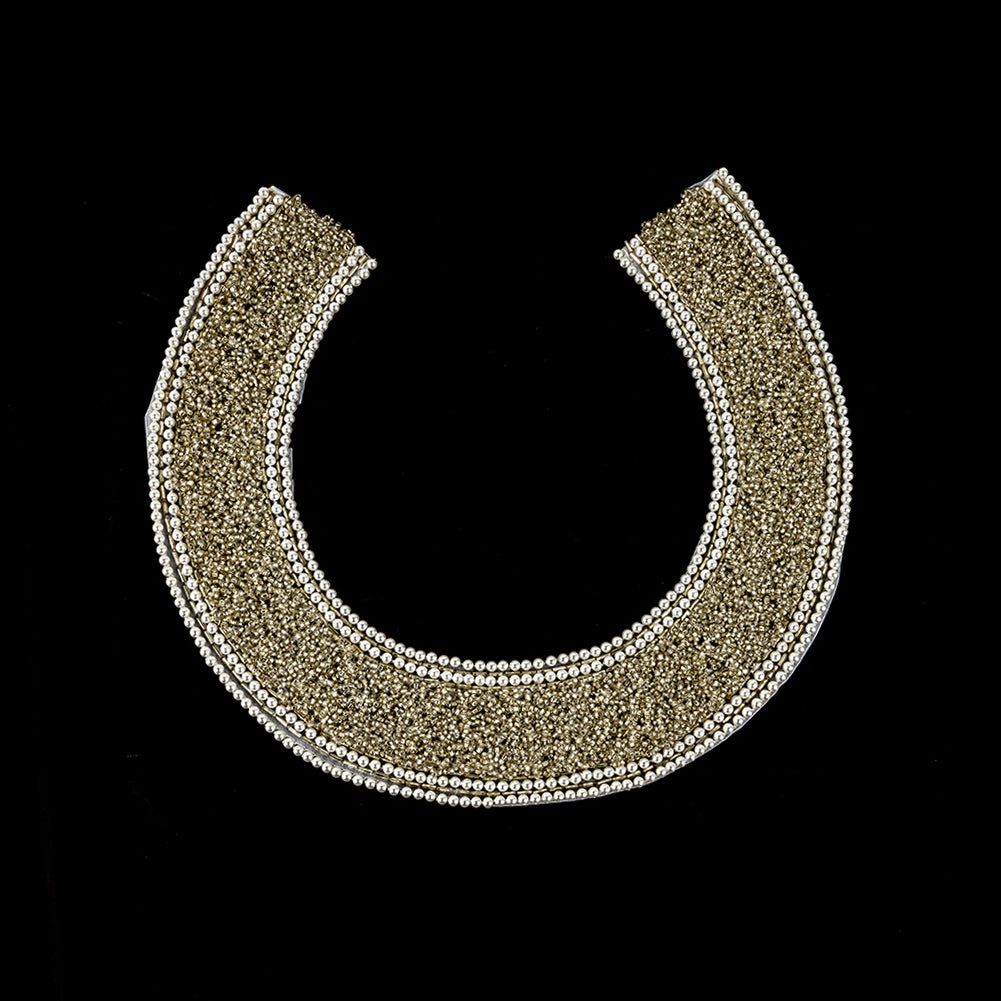 Vintage Fancy Pearl Bordered Silver-lined Beaded Neckline Applique - 8.75" x 9.375"