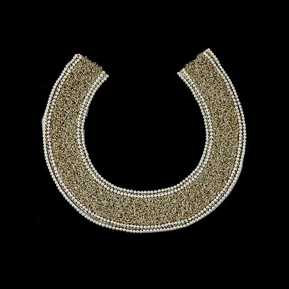 Vintage Fancy Pearl Bordered Silver-lined Beaded Neckline Applique - 8.75" x 9.375"