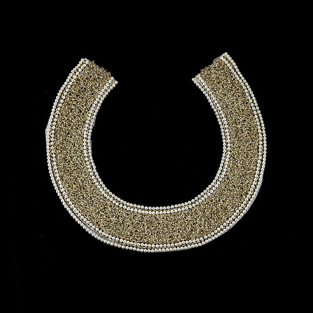 Vintage Fancy Pearl Bordered Silver-lined Beaded Neckline Applique - 8.75" x 9.375"