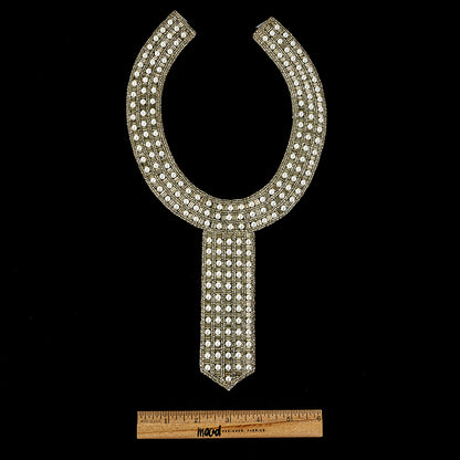 Vintage Fancy Pearl and Silver-lined Beaded Neckline Applique - 13" x 6.75" Full