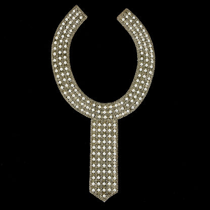 Vintage Fancy Pearl and Silver-lined Beaded Neckline Applique - 13" x 6.75"