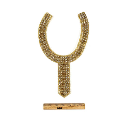 Vintage Fancy Gold Pearl and Gold-lined Beaded Neckline Applique - 13" X 7.25" Full