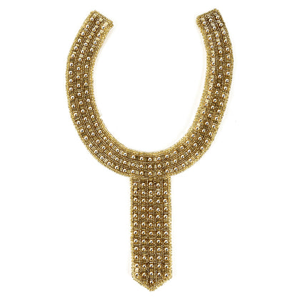 Vintage Fancy Gold Pearl and Gold-lined Beaded Neckline Applique - 13" X 7.25"