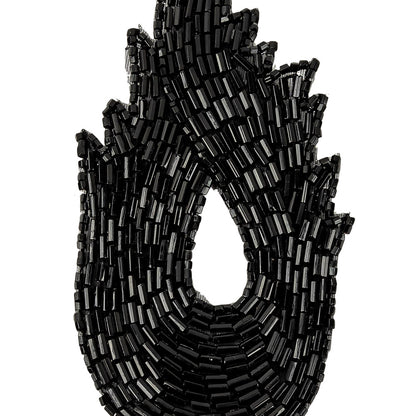 Vintage Black Bugle Beaded Abstract Applique - 4.625" x 2.5" Detail