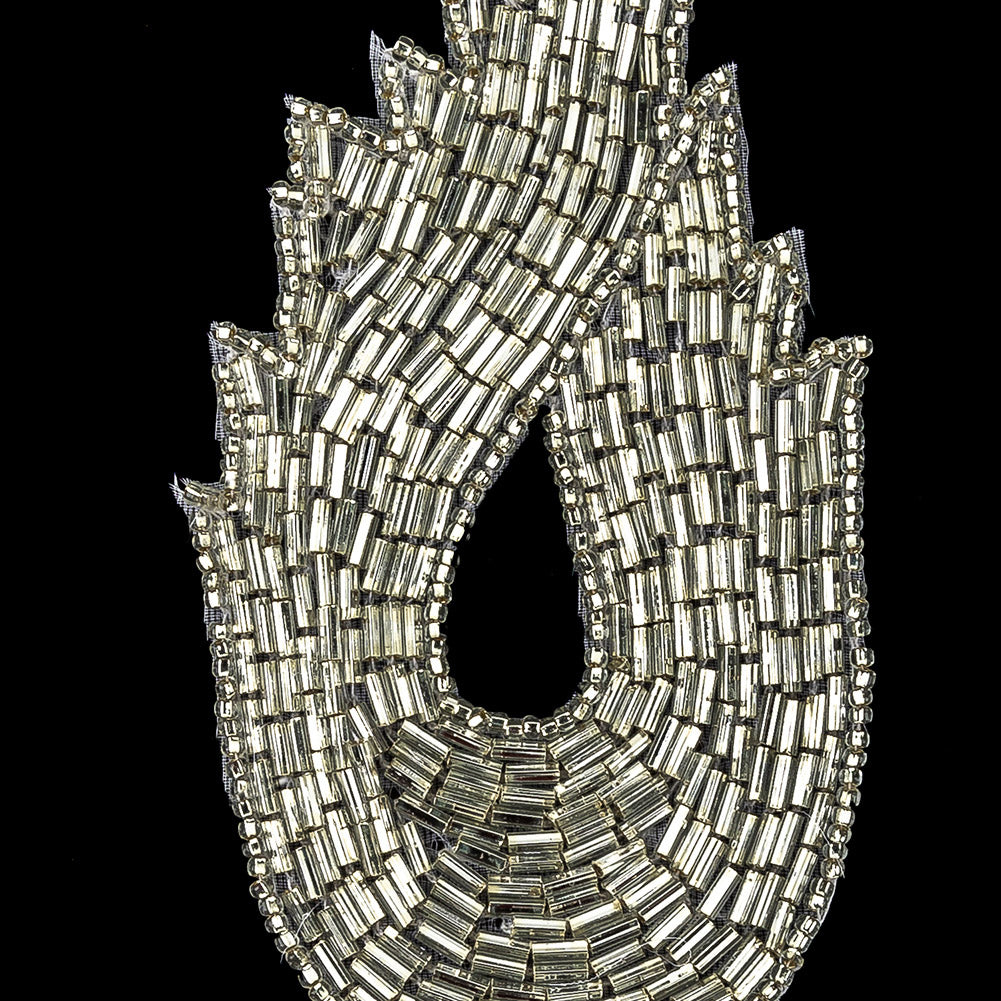 Vintage Silver-lined Bugle Beaded Abstract Applique - 4.625" x 2.5" Detail