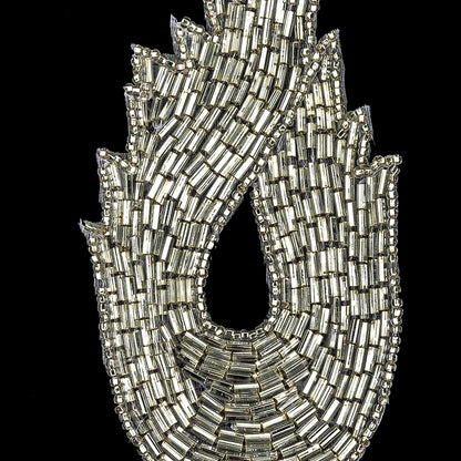Vintage Silver-lined Bugle Beaded Abstract Applique - 4.625" x 2.5" Detail