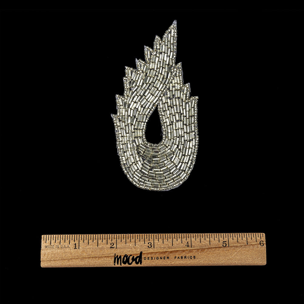 Vintage Silver-lined Bugle Beaded Abstract Applique - 4.625" x 2.5" Full