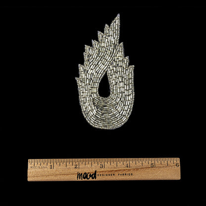 Vintage Silver-lined Bugle Beaded Abstract Applique - 4.625" x 2.5" Full