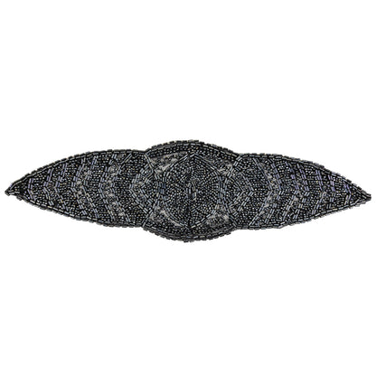 Vintage Gunmetal Bugle and Seed Beaded Abstract Mesh-Backed Applique - 13.25" x 4"