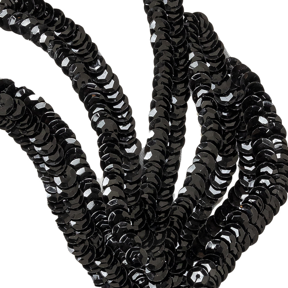 Vintage Black Sequined Abstract Left Side Applique - 5.25" x 3.625" Detail
