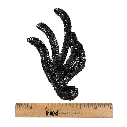 Vintage Black Sequined Abstract Left Side Applique - 5.25" x 3.625" Full