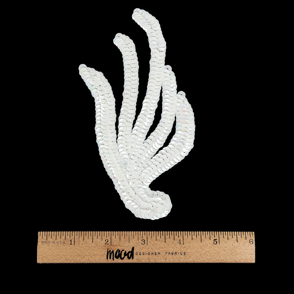 Vintage White Sequined Abstract Left Side Applique - 5.25" x 3.625" Full
