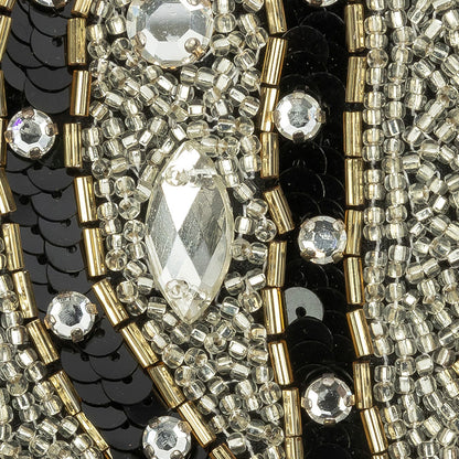 Vintage Black, Silver and Gold Left Paisley Beaded, Sequined and Rhinestone Applique - 5.25" x 3.75" Detail