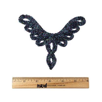 Vintage Blue Iris Bugle and Chop Beaded Abstract Applique - 4.25" x 5.5" Full