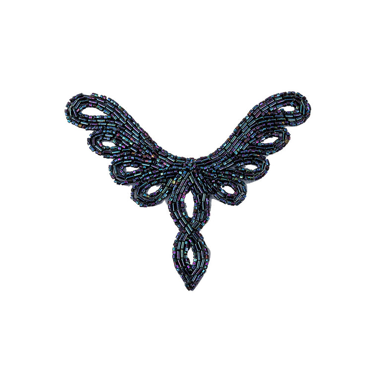 template--25130090922057__main-Vintage Blue Iris Bugle and Chop Beaded Abstract Applique - 4.25" x 5.5"