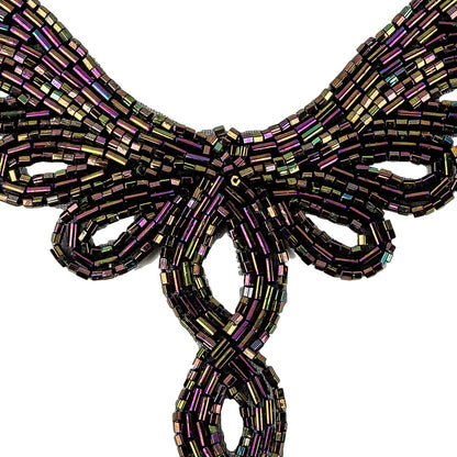 Vintage Purple Iris Bugle and Chop Beaded Abstract Applique - 4.25" x 5.5" Detail
