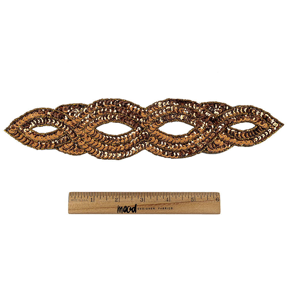 Vintage Bronze Sequins and Beaded Figure Eight Applique - 11" x 2.5" Full