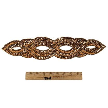 Vintage Bronze Sequins and Beaded Figure Eight Applique - 11" x 2.5" Full
