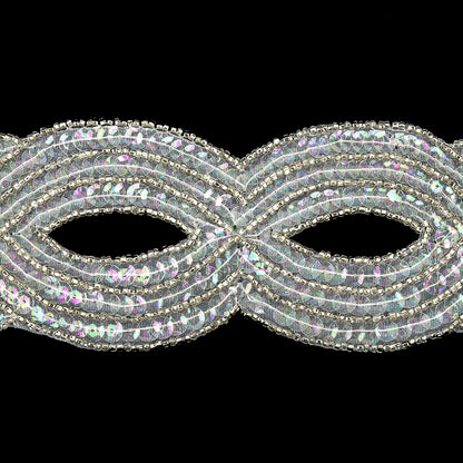 Vintage Crystal Iris Sequins and Beaded Figure Eight Applique - 11" x 2.5" Detail