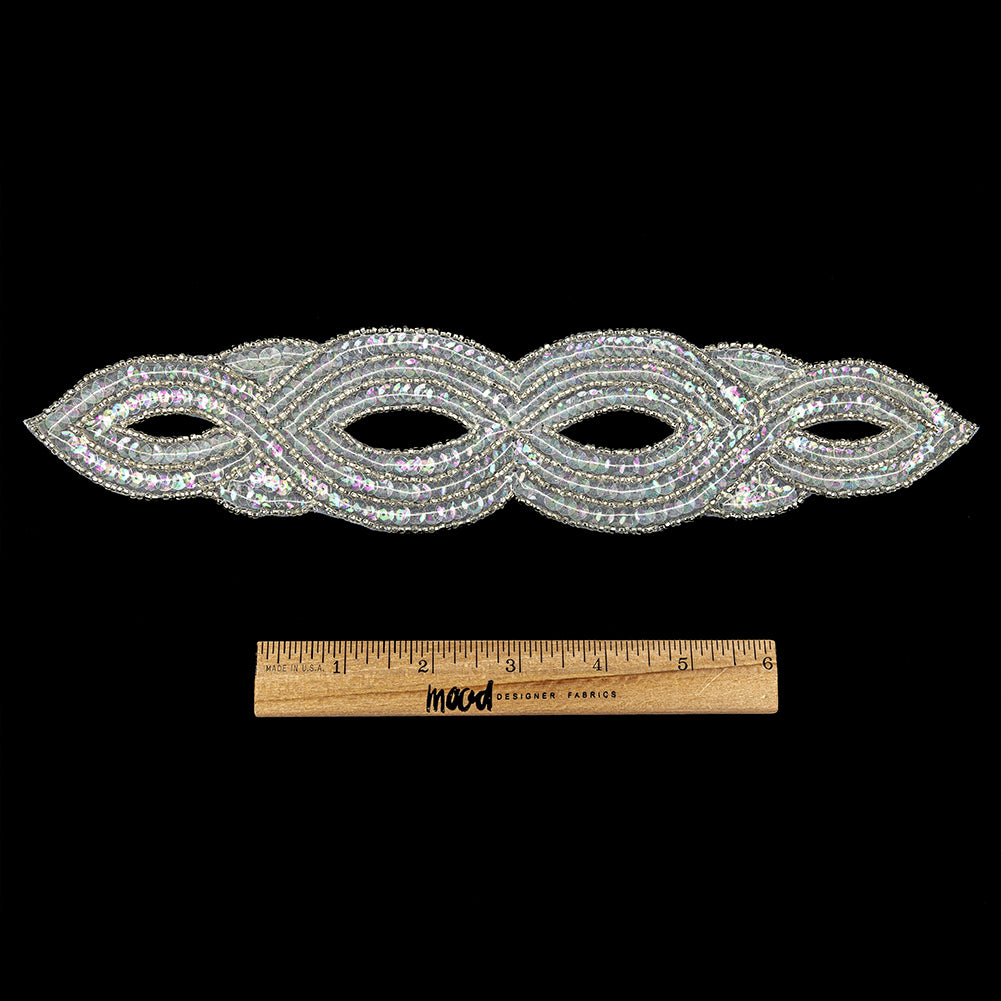 Vintage Crystal Iris Sequins and Beaded Figure Eight Applique - 11" x 2.5" Full