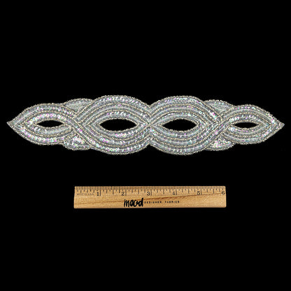 Vintage Crystal Iris Sequins and Beaded Figure Eight Applique - 11" x 2.5" Full