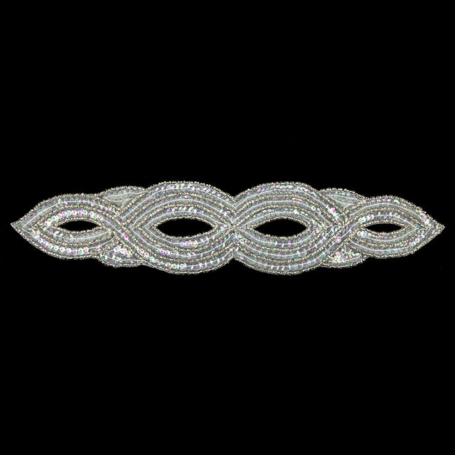 Vintage Crystal Iris Sequins and Beaded Figure Eight Applique - 11" x 2.5"