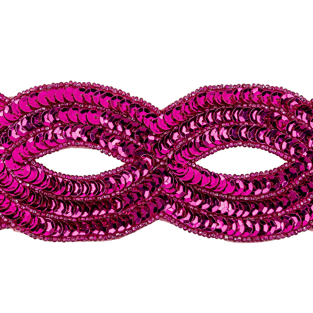 Vintage Fuchsia Sequins and Beaded Figure Eight Applique - 11" x 2.5" Detail