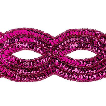 Vintage Fuchsia Sequins and Beaded Figure Eight Applique - 11" x 2.5" Detail