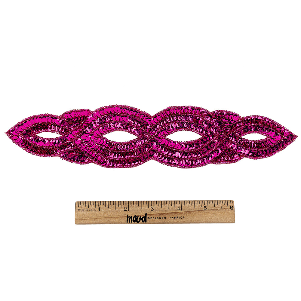 Vintage Fuchsia Sequins and Beaded Figure Eight Applique - 11" x 2.5" Full